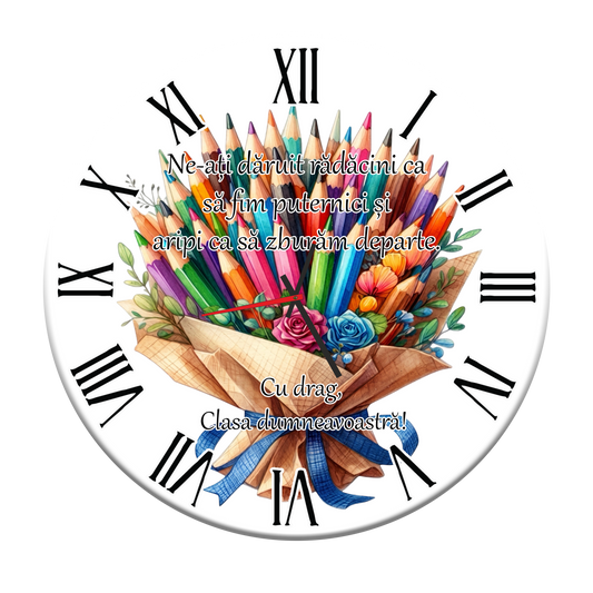 Ceas de Perete Personalizat pentru Învățătoare - "Rădăcini și Aripi" - MDF, 35 cm