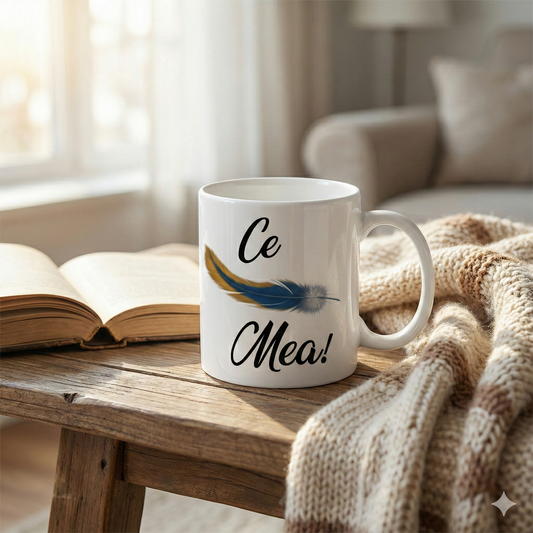 Cană Ceramică Ce Mea cu Pană Albastră 330ml