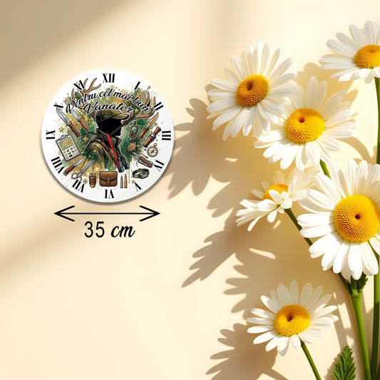 Ceas de Perete Decorativ "Pentru cel mai bun Vânător", Diametru 35 cm, Material MDF Premium, Design Tematic Natură