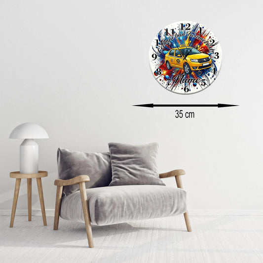 Ceas de Perete Personalizat "Cel Mai Bun Taximetrist", Model Dacia Logan, Cadou pentru Șoferi cu Nume - Tete Print