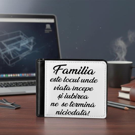 Portofel Bărbați Personalizat cu Poza Ta, Piele Ecologică, Compartiment Carduri și Buletin, Negru/Alb