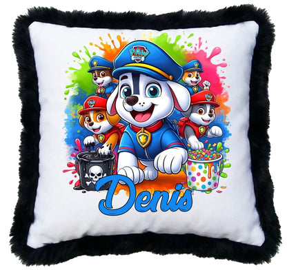 Pernă Decorativă Personalizată „Patrula Cățelușilor” cu Puf Negru – 40x40 cm