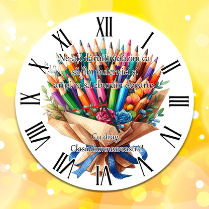 Ceas de Perete Personalizat pentru Învățătoare - "Rădăcini și Aripi" - MDF, 35 cm