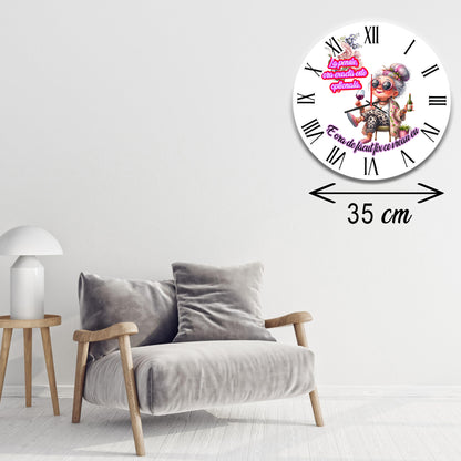 Ceas de Perete Personalizat "La Pensie" – Cadou Amuzant pentru Femei, MDF, 35 cm, Silențios