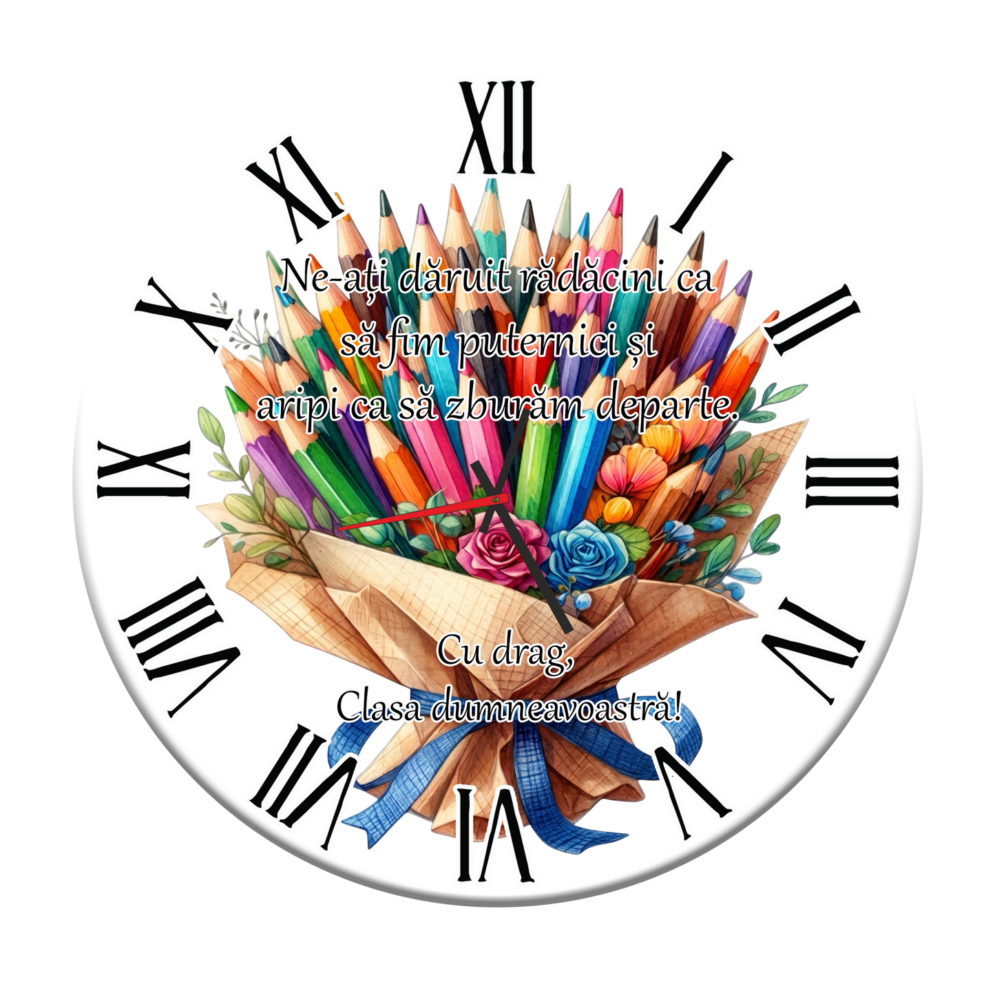 Ceas de Perete Personalizat pentru Învățătoare - "Rădăcini și Aripi" - MDF, 35 cm