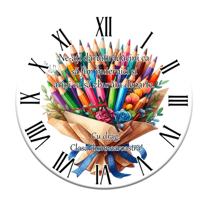 Ceas de Perete Personalizat pentru Învățătoare - "Rădăcini și Aripi" - MDF, 35 cm