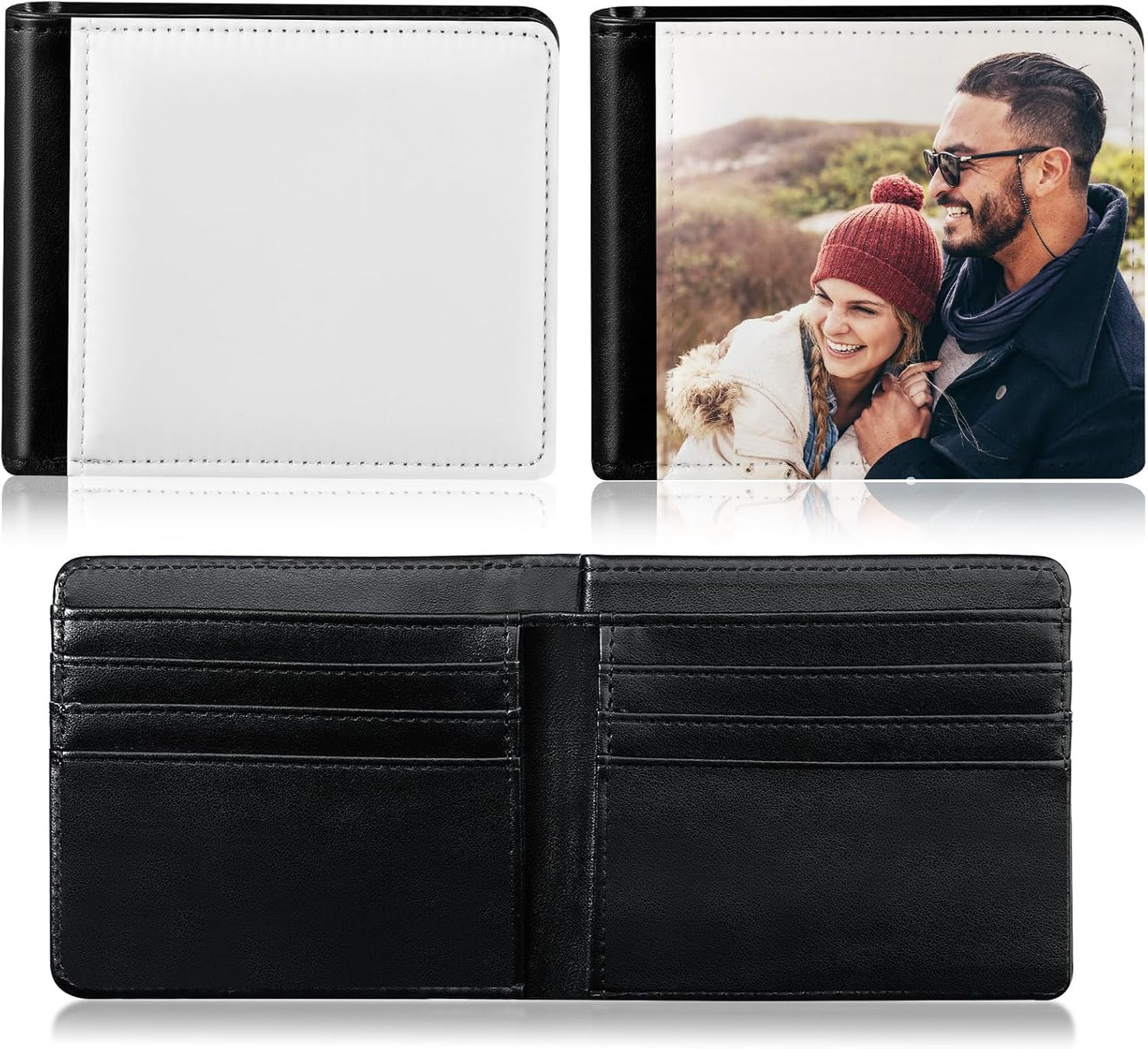 Portofel Bărbați Personalizat cu Fotografie sau Text, Model Bifold, Negru/Alb, 10 x 9.5 cm