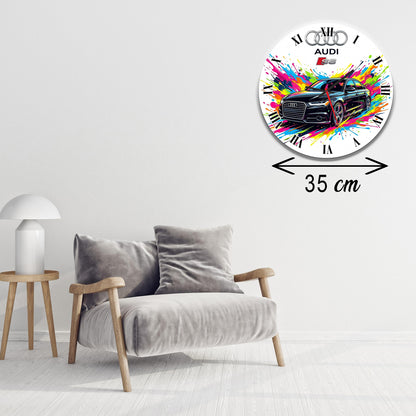 Ceas de perete decorativ Audi S5, grafica abstracta Splash Color, MDF 35 cm