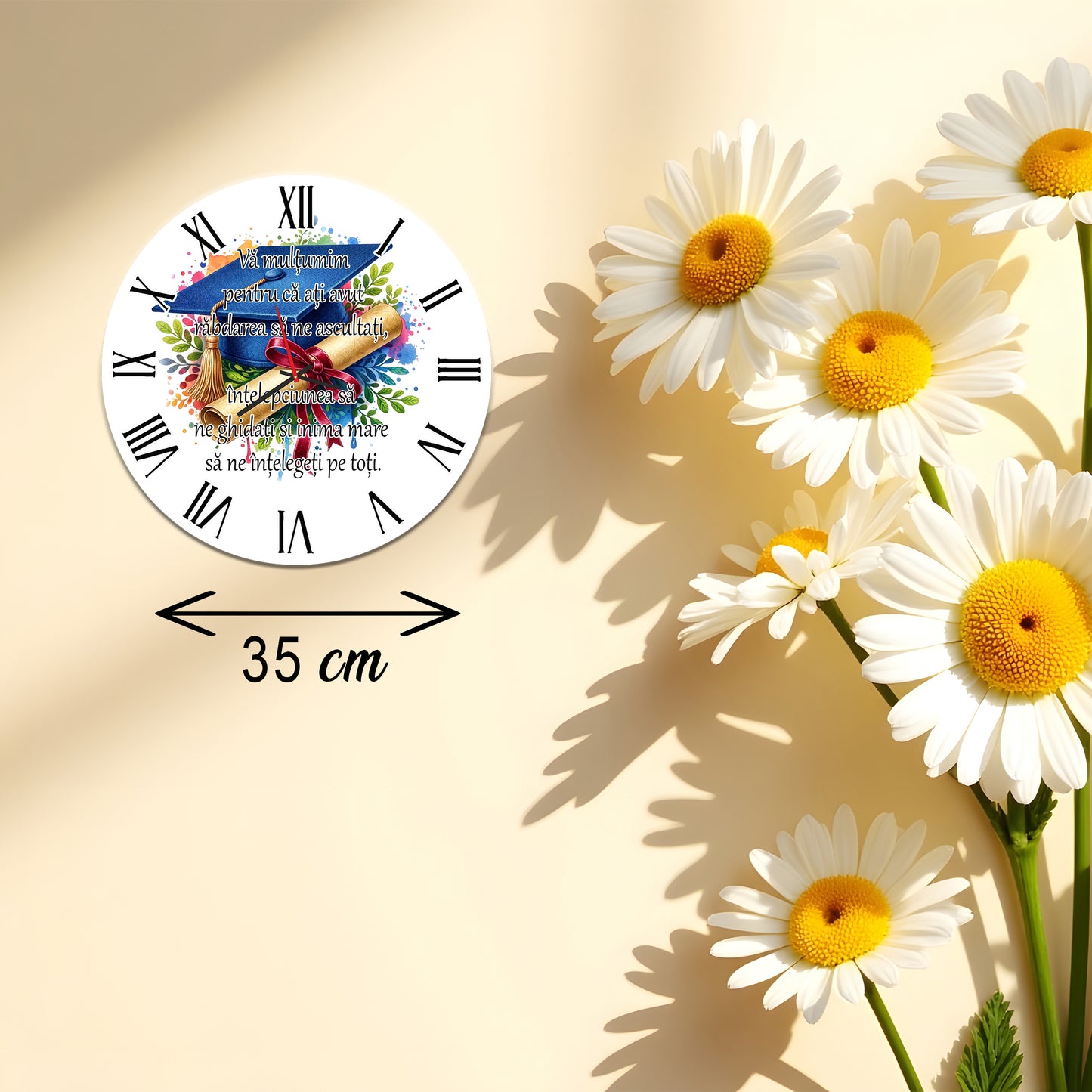 Ceas de Perete Cadou pentru Dirigintă - "Recunoștință și Timp" - MDF, 35 cm, Silențios