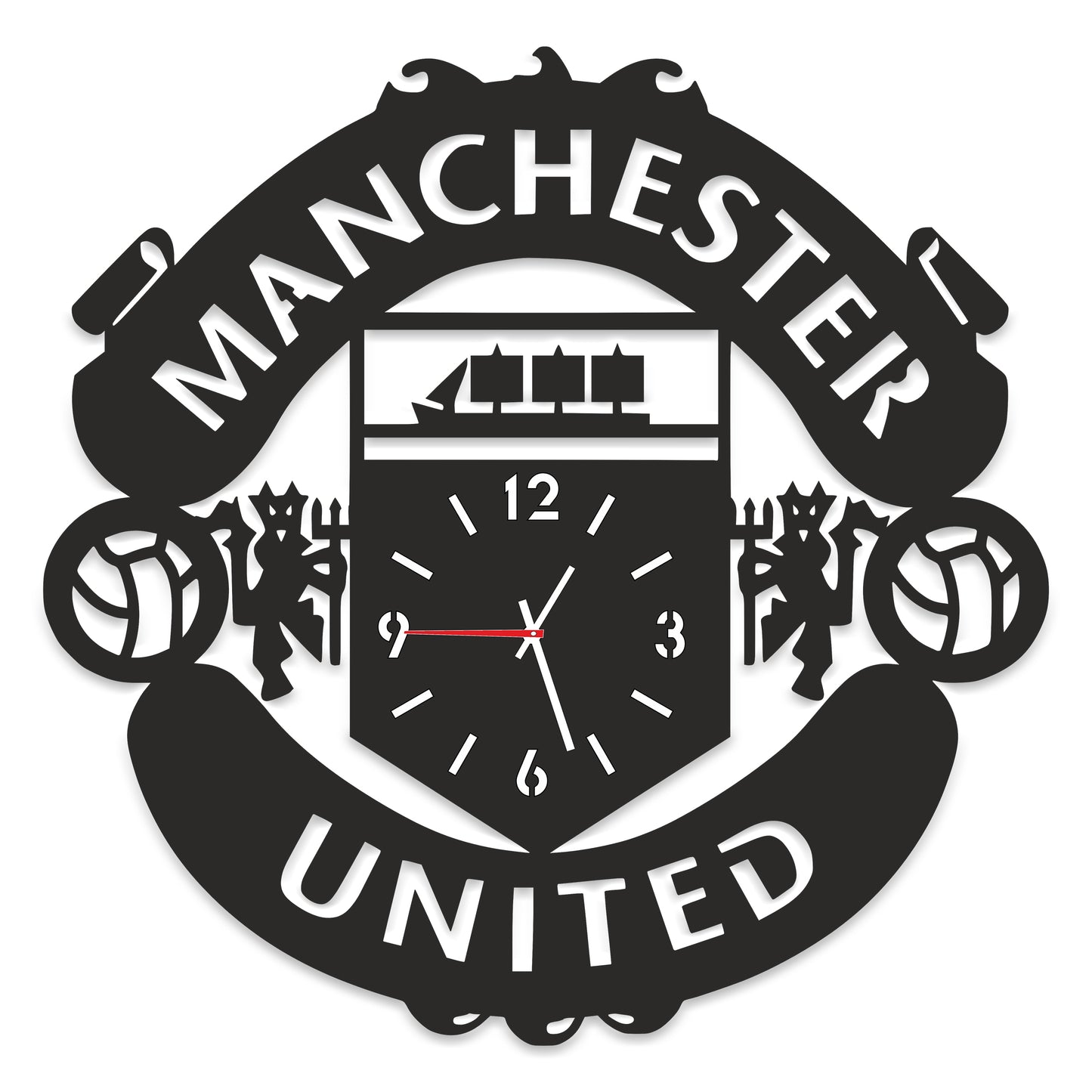 Ceas de Perete Manchester United – Design Modern din MDF, 35 cm, Mecanism Silențios