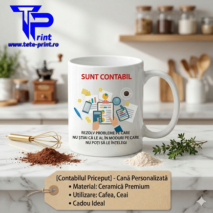 Cană Personalizată "Sunt Contabil", Tete-print, Ceramică Premium, Albă, 330 ml