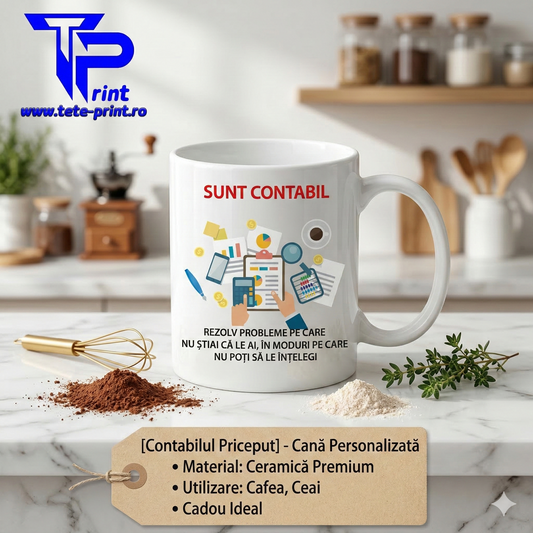 Cană Personalizată "Sunt Contabil", Tete-print, Ceramică Premium, Albă, 330 ml