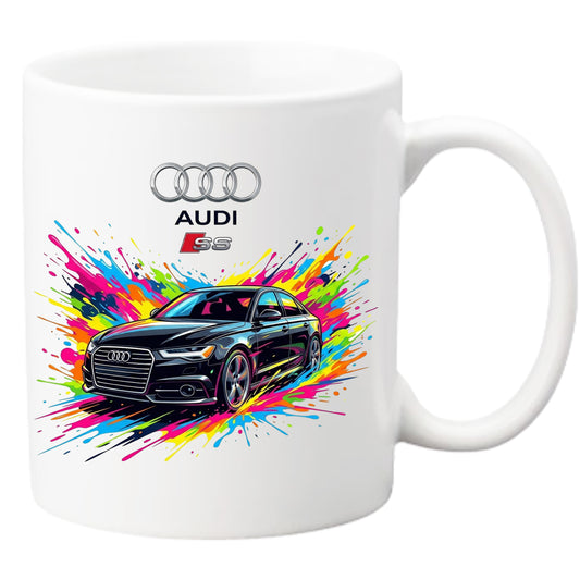 Cană din ceramică personalizată, Imprimeu Auto Audi S-Line Splash Colors, Albă, 330 ml - Cadou ideal pentru pasionații auto