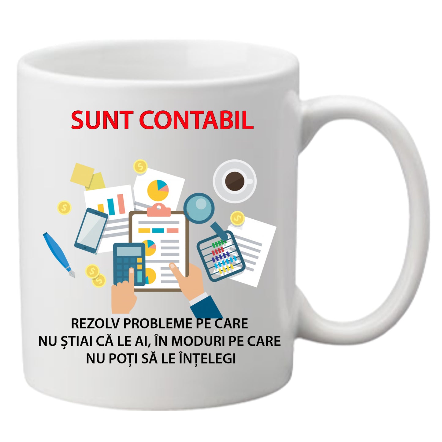Cană Personalizată "Sunt Contabil", Tete-print, Ceramică Premium, Albă, 330 ml