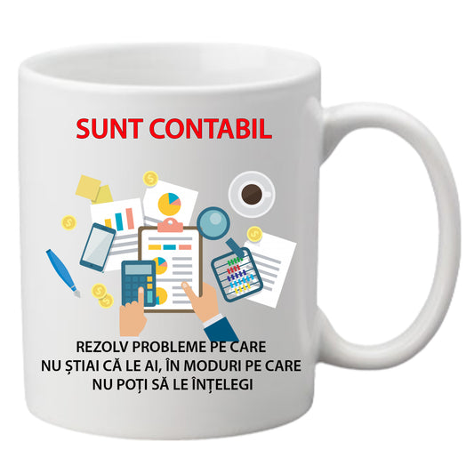 Cană Personalizată "Sunt Contabil", Tete-print, Ceramică Premium, Albă, 330 ml