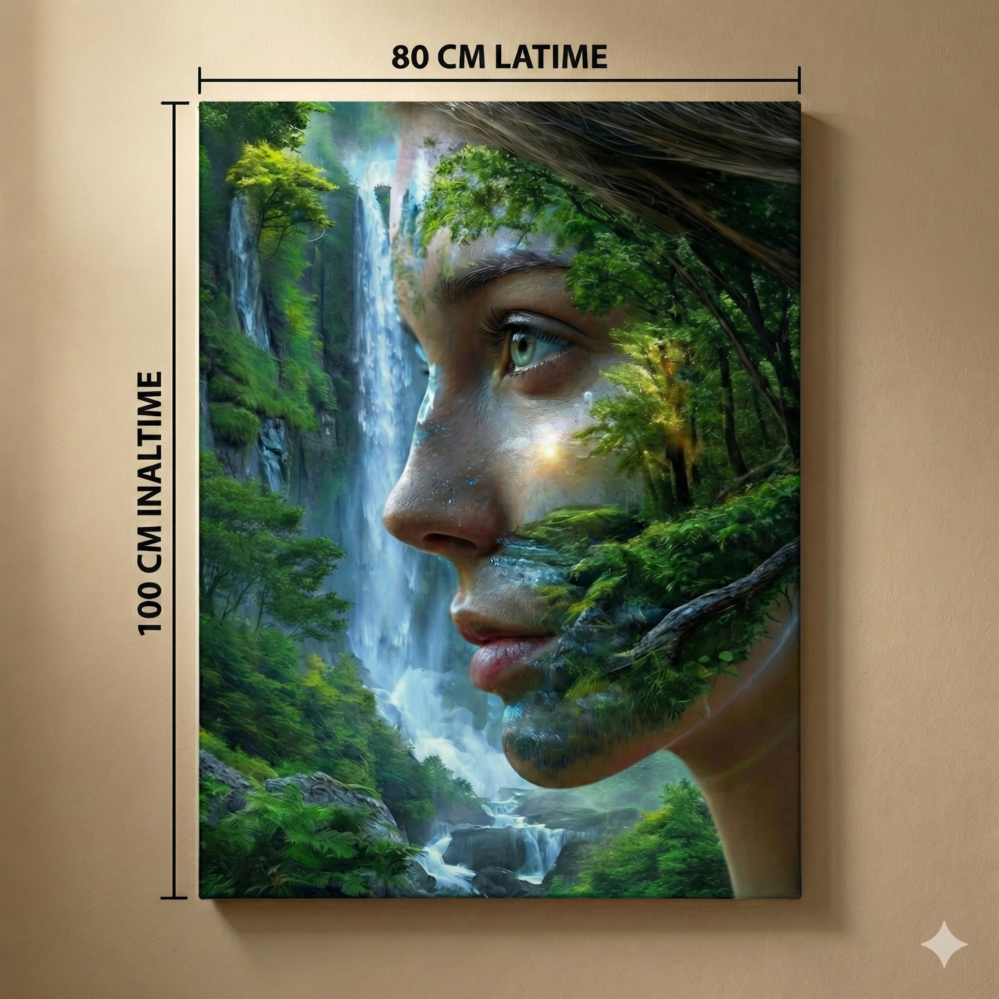 Tablou Canvas „Spiritul Pădurii” – Portret Suprarealist cu Cascadă,