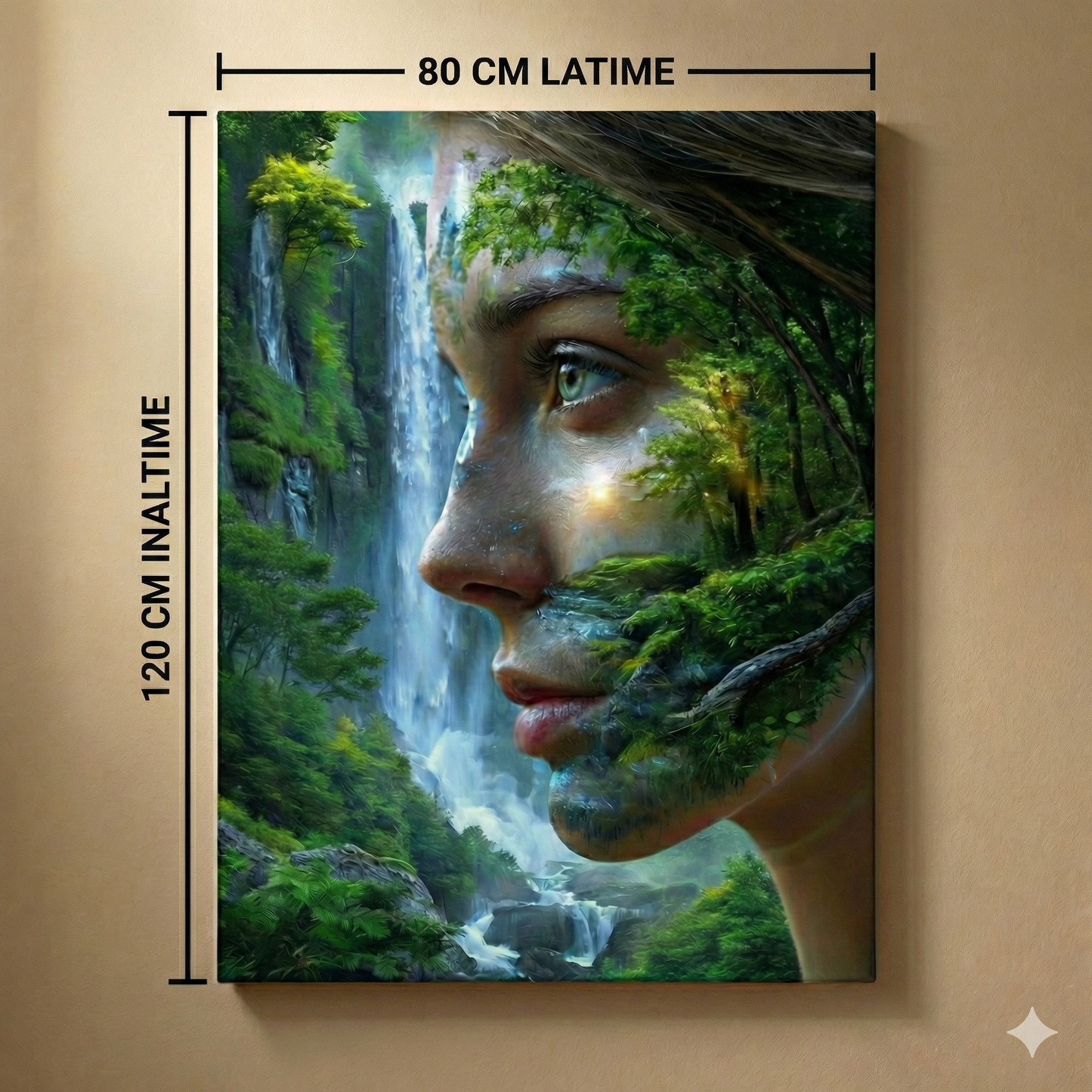 Tablou Canvas „Spiritul Pădurii” – Portret Suprarealist cu Cascadă,