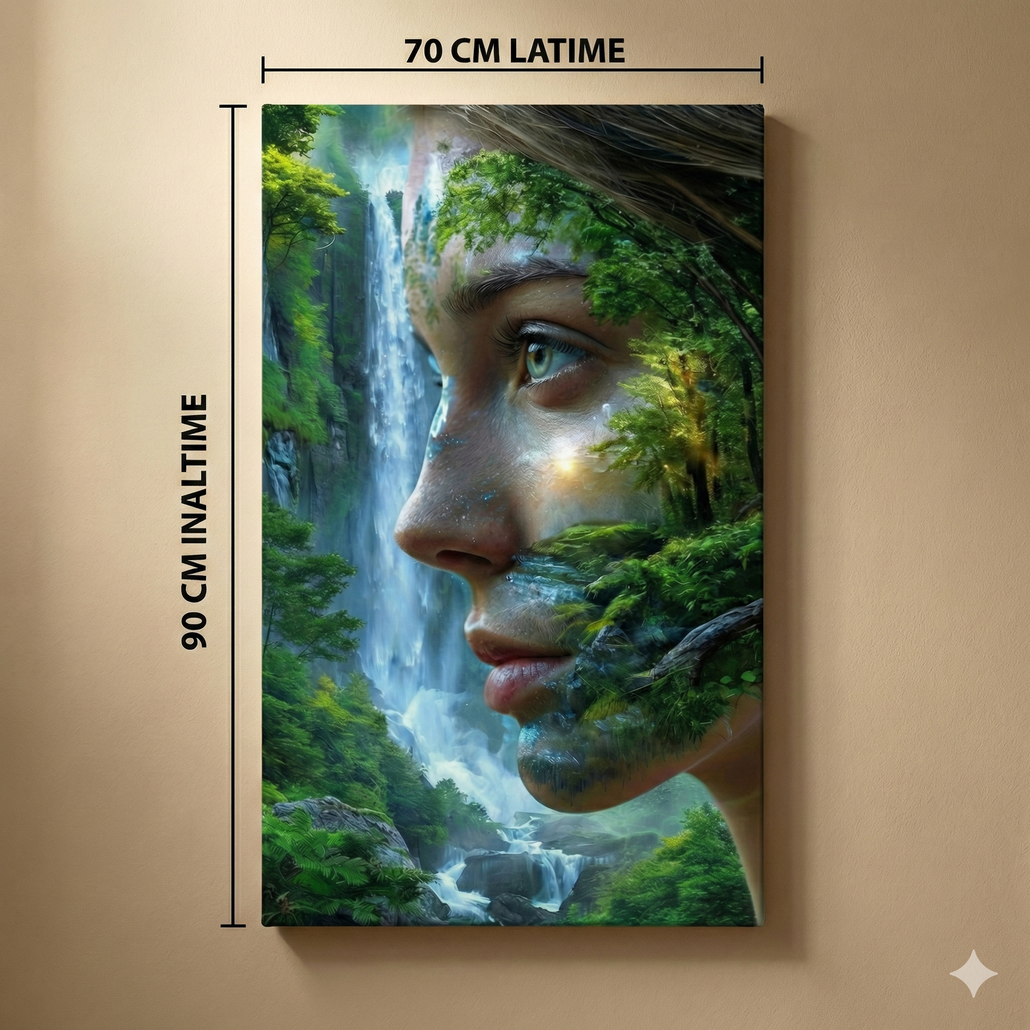 Tablou Canvas „Spiritul Pădurii” – Portret Suprarealist cu Cascadă,