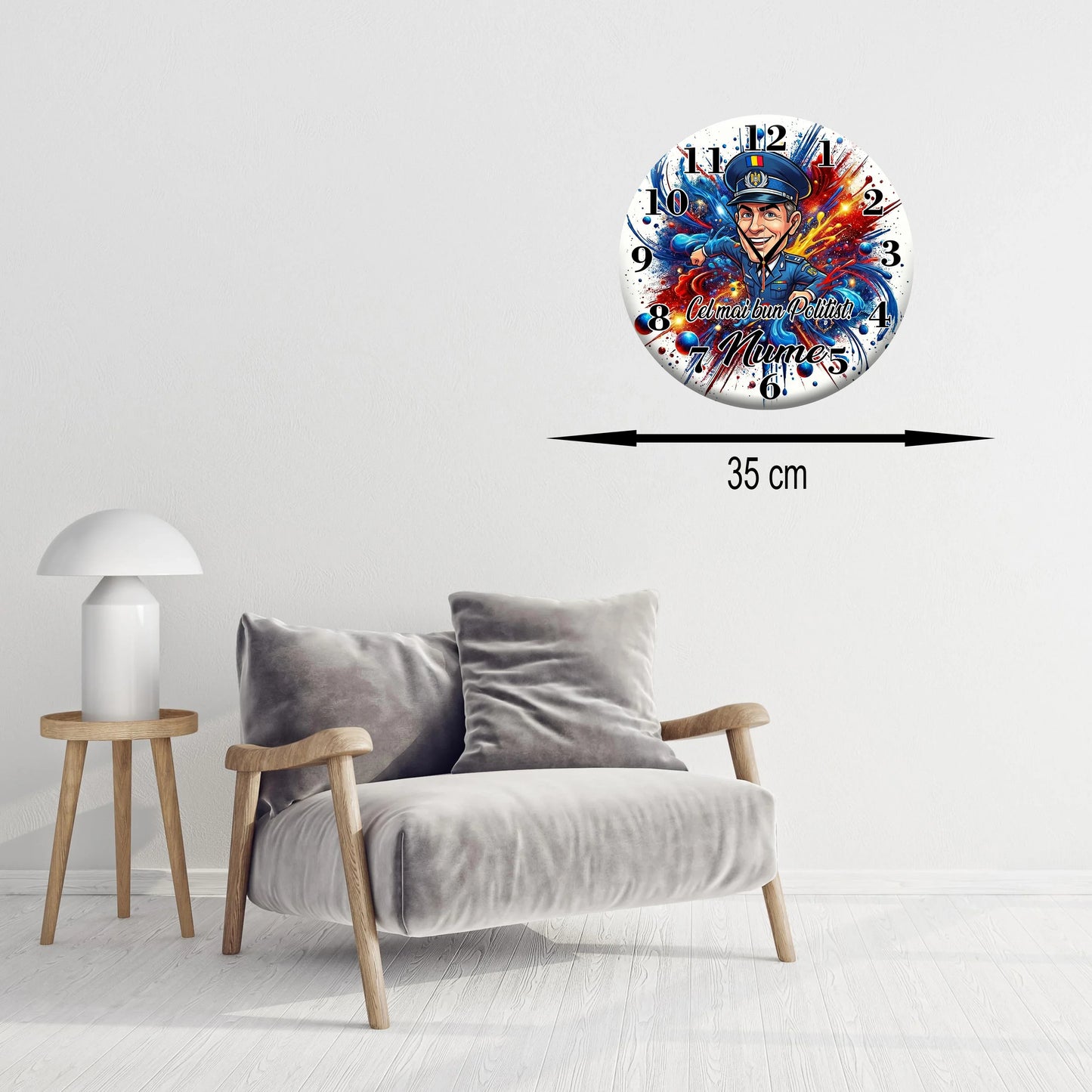 Ceas de Perete Personalizat Polițist - Cadou Unic "Cel mai bun Polițist!" cu Nume - Tete Print