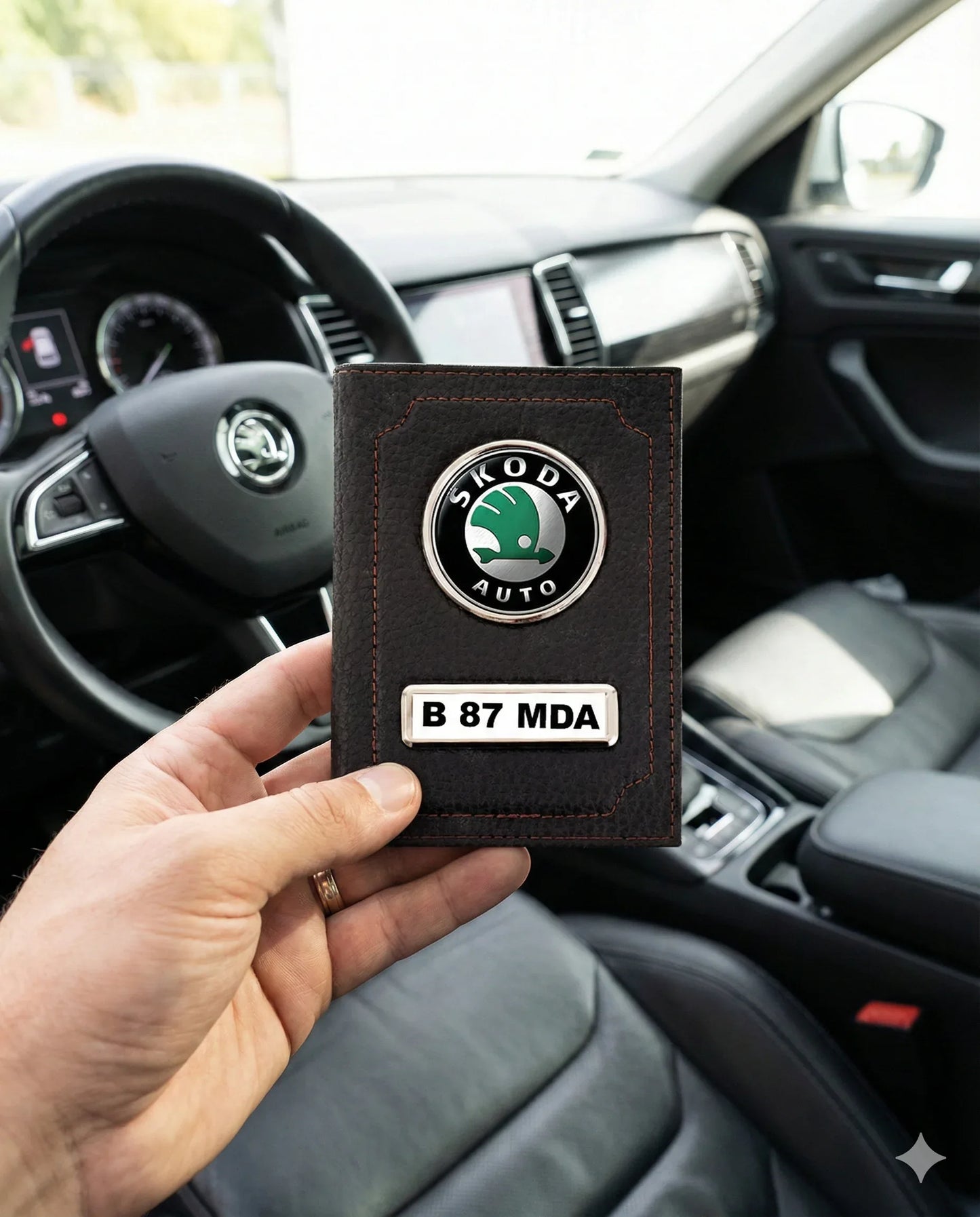 Portofel acte auto Skoda cu logo-ul si numarul masini - Tete Print