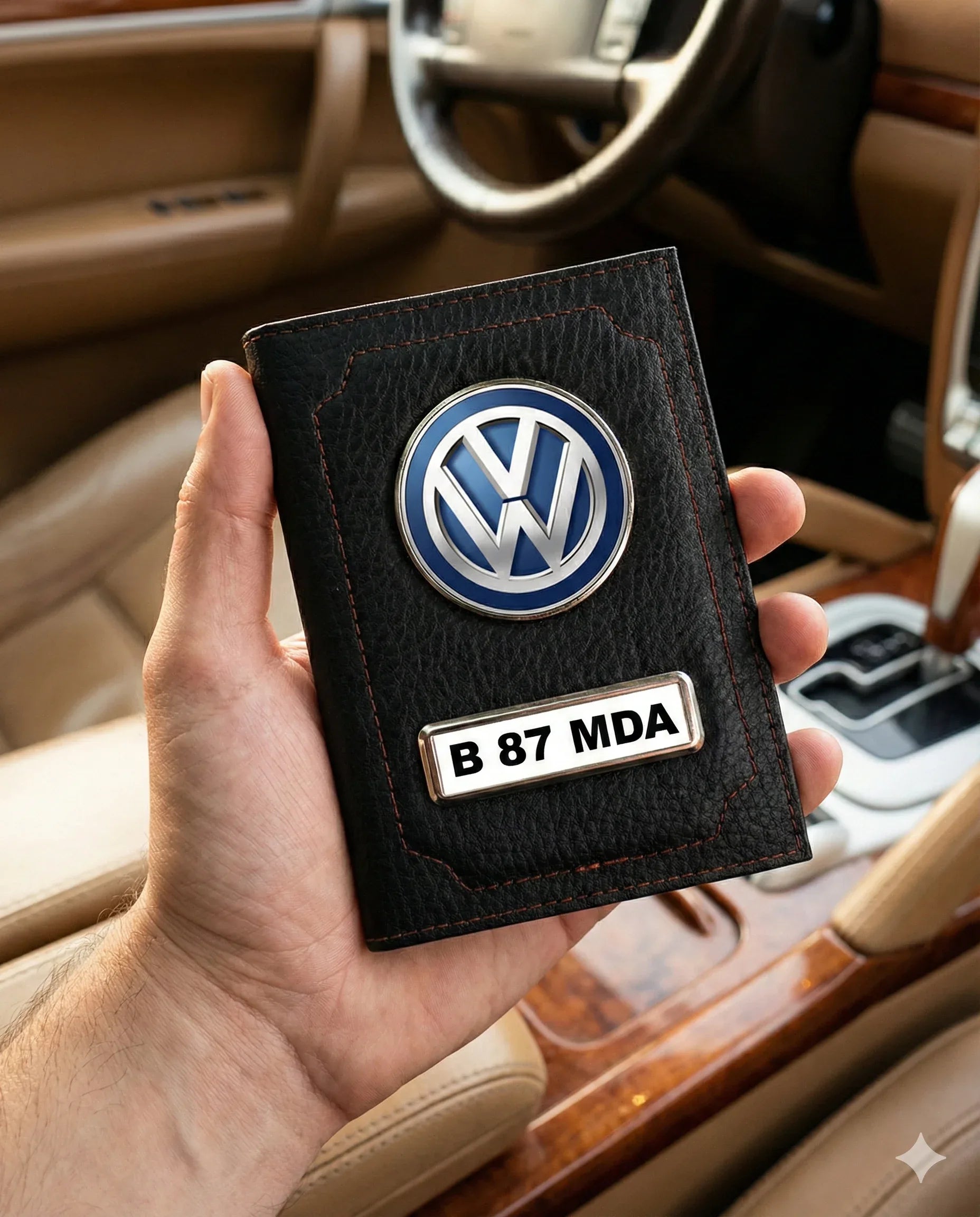 Portofel acte auto cu logo-ul Volkswagen si numarul masini - Tete Print