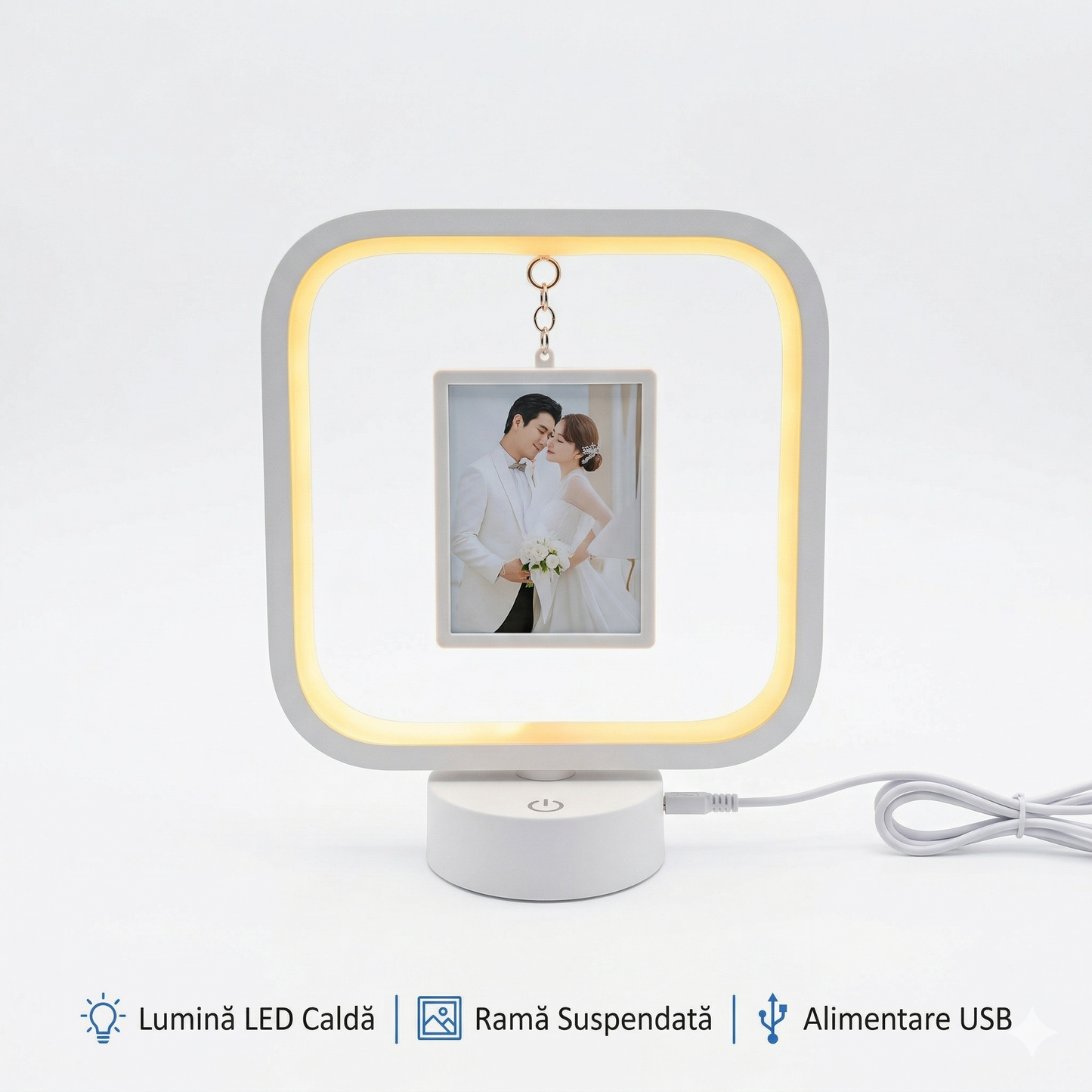 Ramă Foto LED Suspendată „Magic Moments” – Lampă Decorativă cu Design Pătrat și Alimentare USB