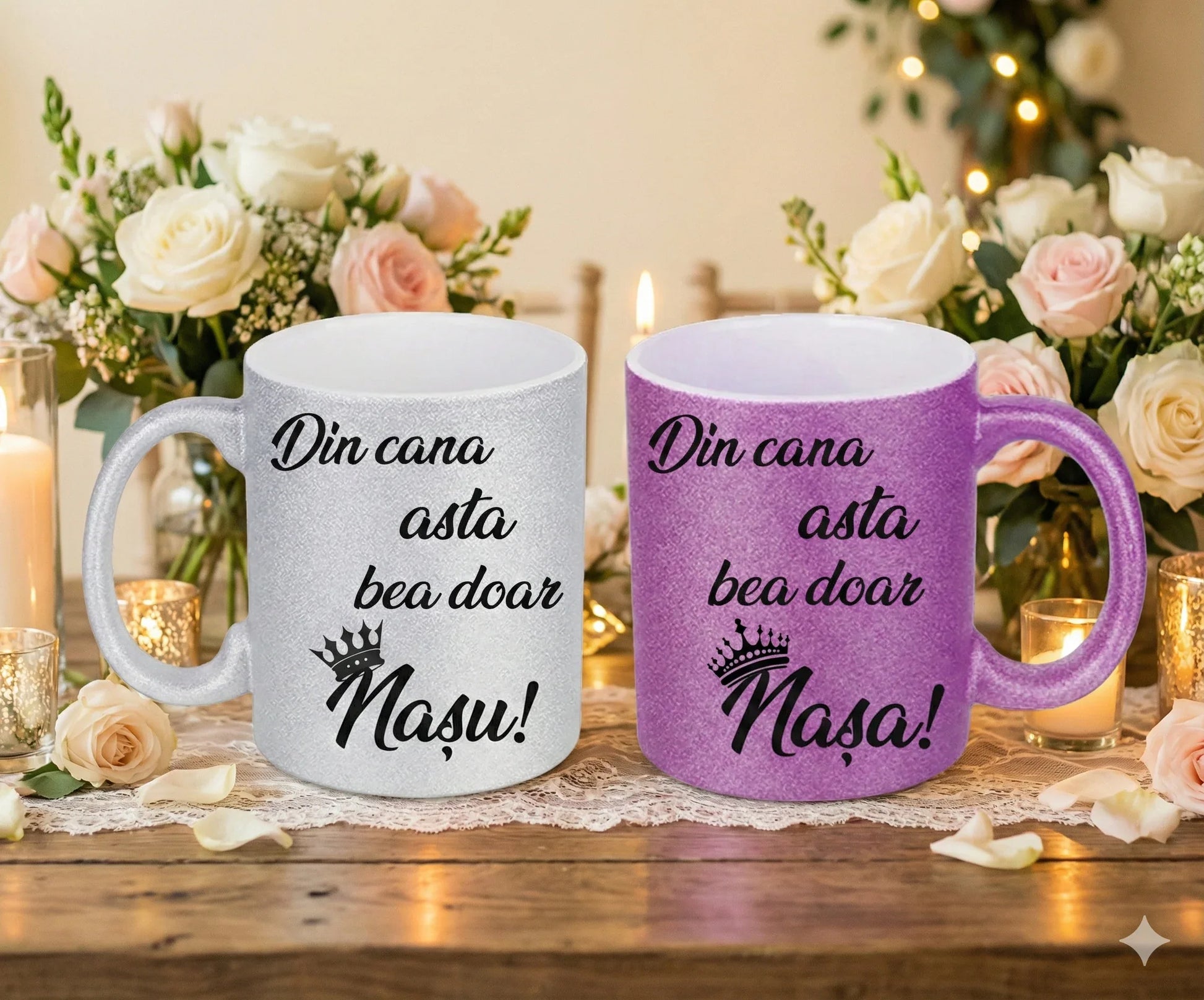 Set 2 Căni Personalizate pentru Nași – Model Glitter „Din cana asta bea doar...” - Tete Print