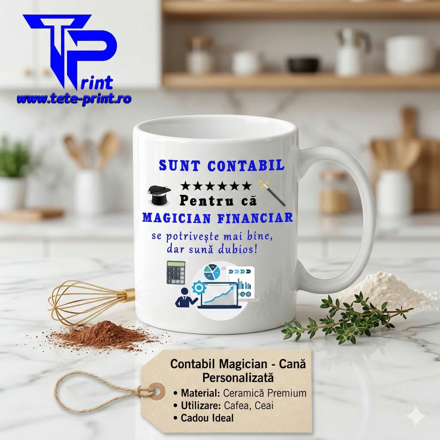 Cană Personalizată "Magician Financiar" | Mesaj Amuzant Contabil, Ceramică 330ml