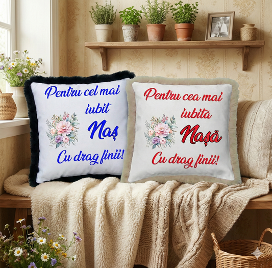 Perne Personalizate pentru Nași - Cadou de la Fini - Model Floral "Cea mai iubită Nașă / Cel mai iubit Naș"