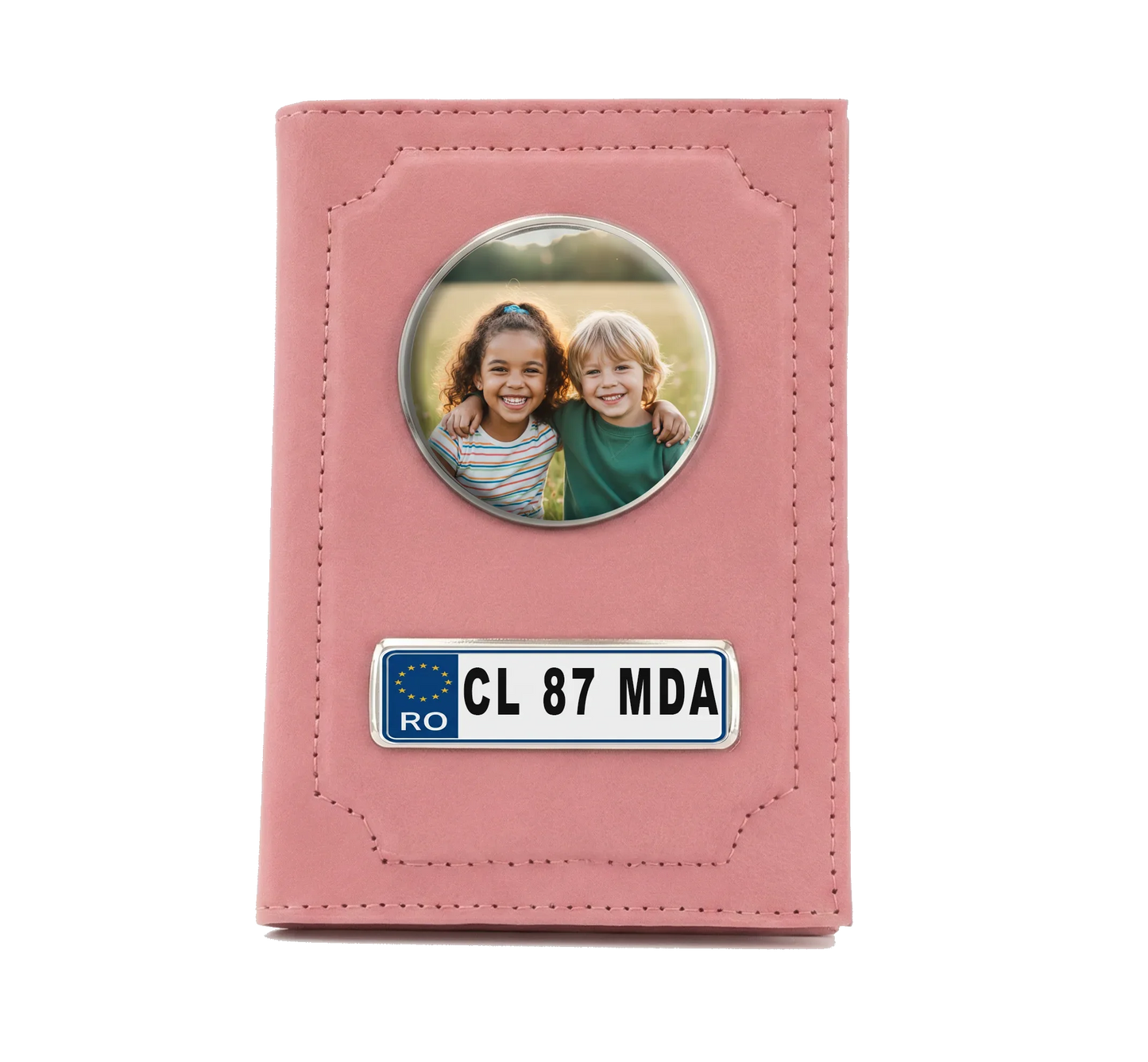 Portofel Documente Auto Personalizat – Roz – cu Fotografie și Număr de Înmatriculare - Tete Print