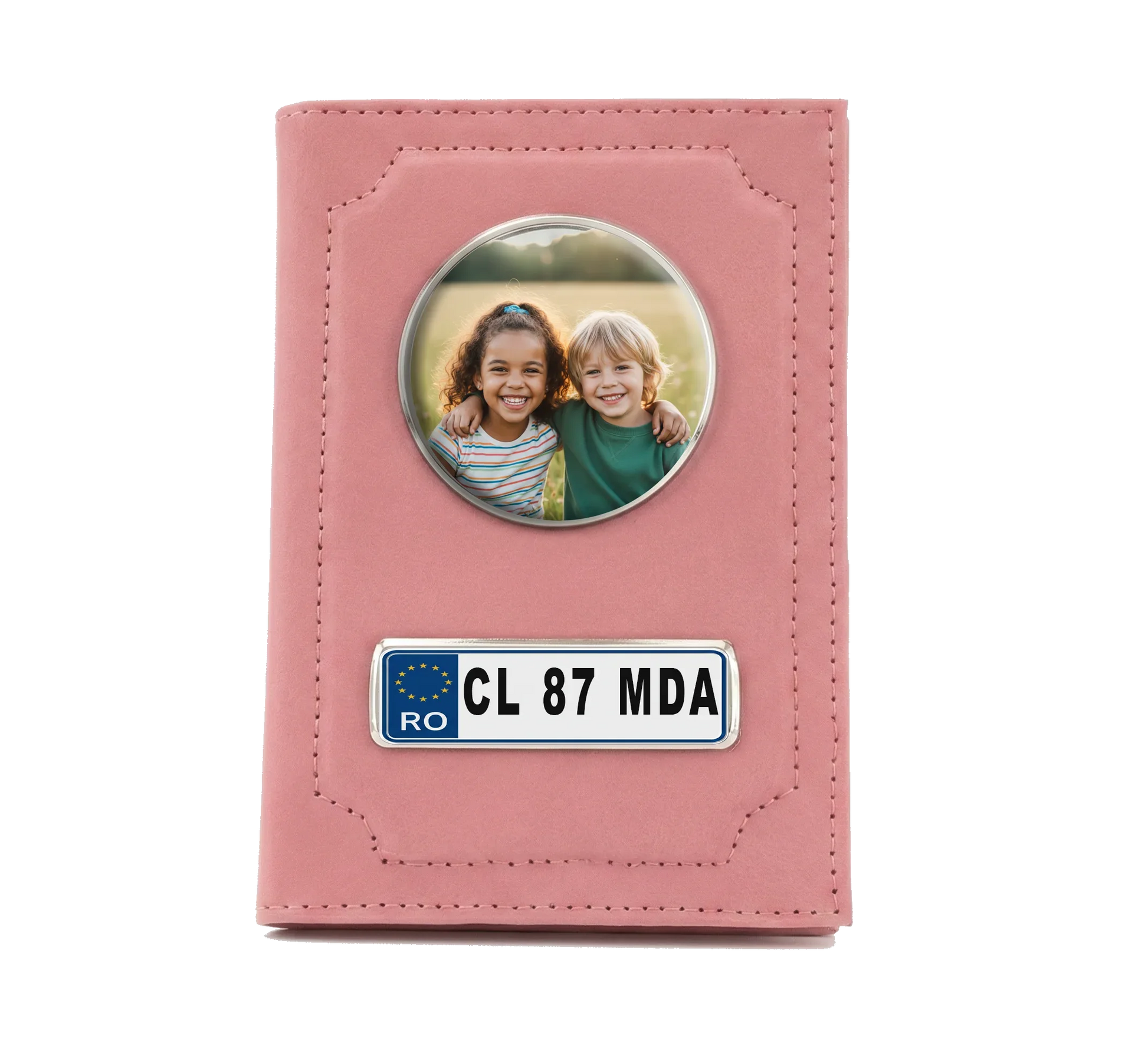 Portofel Documente Auto Personalizat – Roz – cu Fotografie și Număr de Înmatriculare - Tete Print