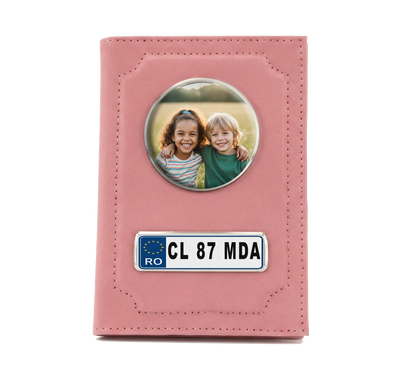 Portofel Documente Auto Personalizat – Roz – cu Fotografie și Număr de Înmatriculare - Tete Print