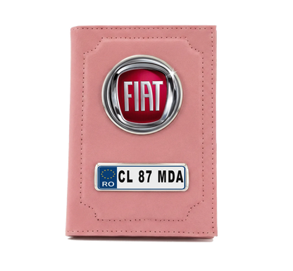 Portofel Documente Auto Personalizat, Roz, Emblemă Fiat și Număr de Înmatriculare - Tete Print