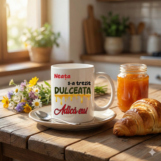 Cană Ceramică Albă cu Mesaj Amuzant Dulceața 330ml