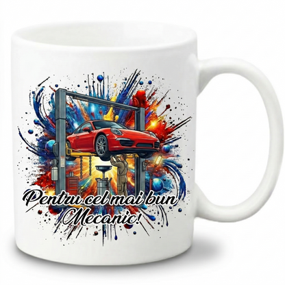 Cană Cafea Pentru Cel Mai Bun Mecanic - Ceramică Albă Cadou Garaj