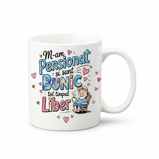 Cană Ceramică Personalizată Cadou Pensionare Bunic - "M-am Pensionat și Sunt Bunic"