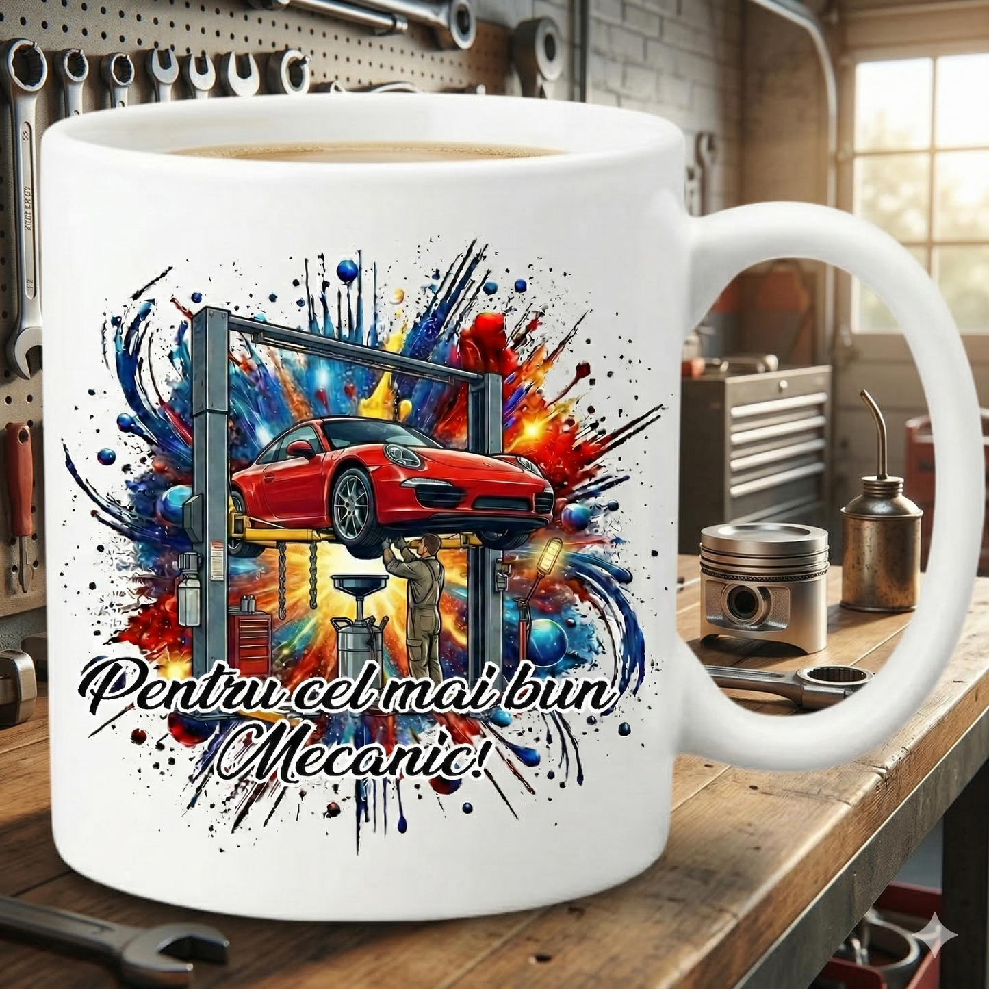 Cană Cafea Pentru Cel Mai Bun Mecanic - Ceramică Albă Cadou Garaj