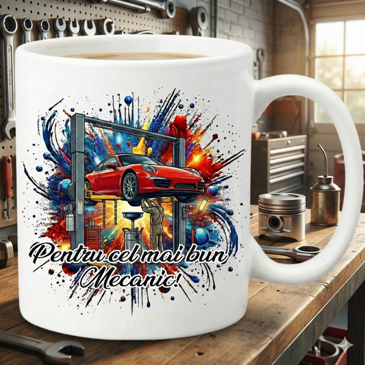 Cană Cafea Pentru Cel Mai Bun Mecanic - Ceramică Albă Cadou Garaj