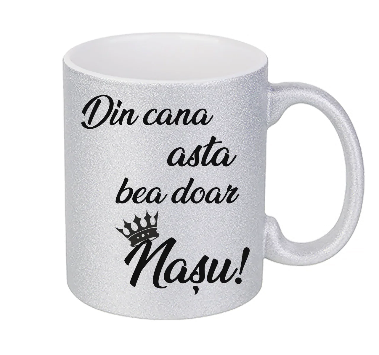 Set 2 Căni Personalizate pentru Nași – Model Glitter „Din cana asta bea doar...” - Tete Print