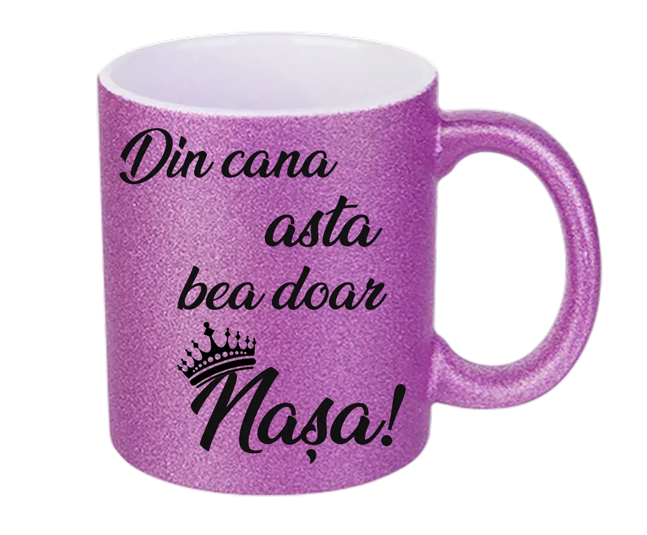 Set 2 Căni Personalizate pentru Nași – Model Glitter „Din cana asta bea doar...” - Tete Print