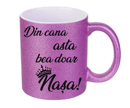 Set 2 Căni Personalizate pentru Nași – Model Glitter „Din cana asta bea doar...” - Tete Print
