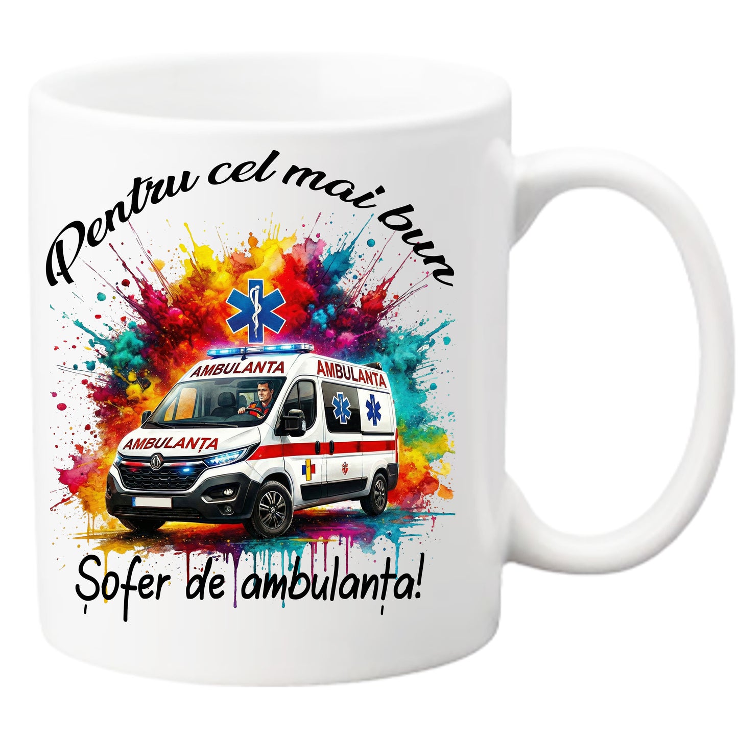 Cană Personalizată Ceramică , Cadou Special Șofer Ambulanță, Mesaj "Pentru cel mai bun Șofer de ambulanță!"
