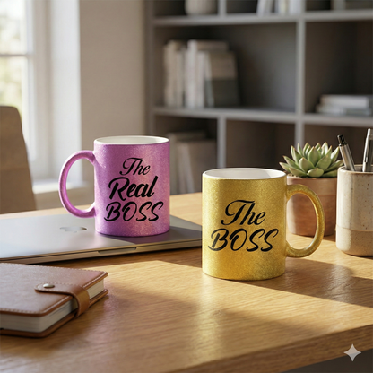 Set 2 Căni The Real Boss & The Boss - Sclipici Mov și Auriu