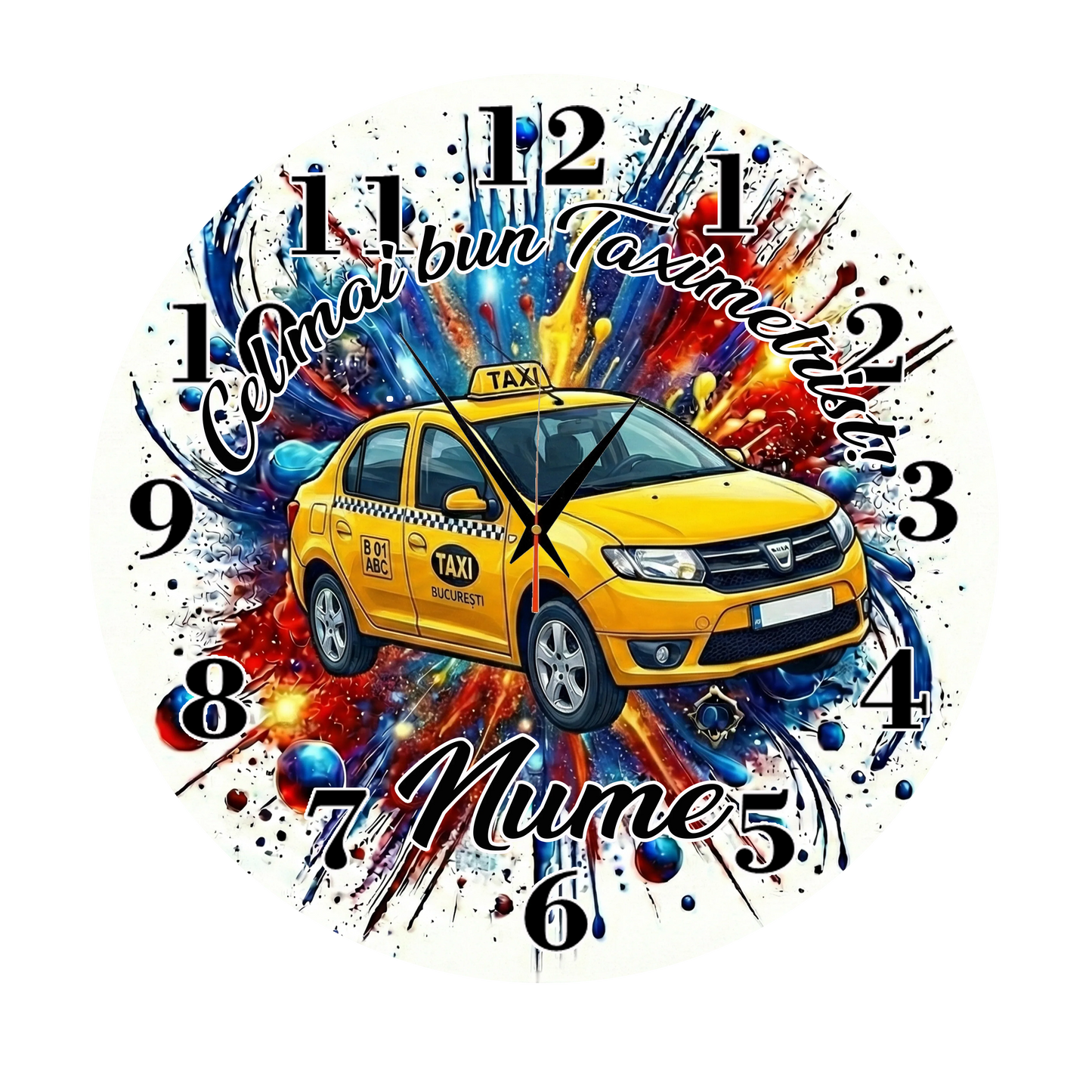 Ceas de Perete Personalizat "Cel Mai Bun Taximetrist", Model Dacia Logan, Cadou pentru Șoferi cu Nume - Tete Print