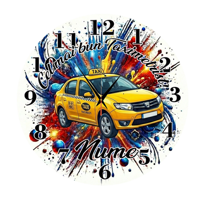 Ceas de Perete Personalizat "Cel Mai Bun Taximetrist", Model Dacia Logan, Cadou pentru Șoferi cu Nume - Tete Print