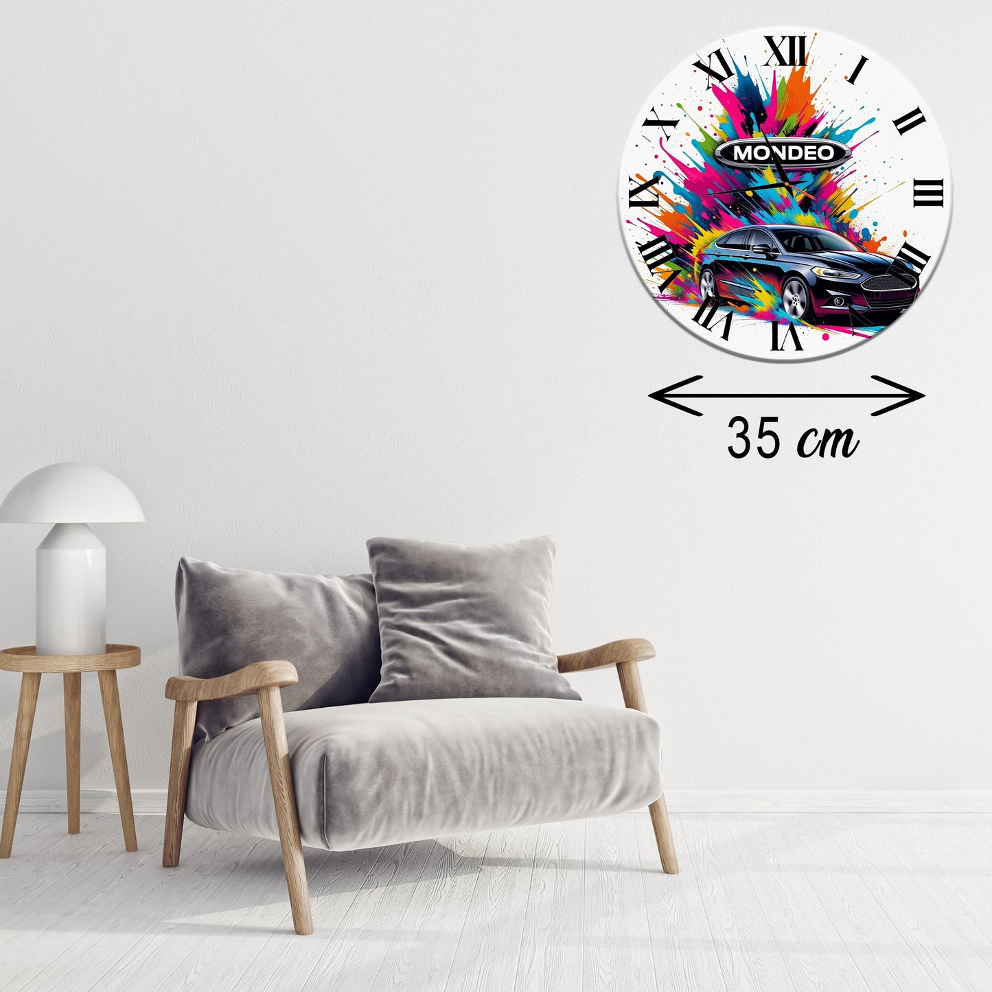 Ceas de perete Premium Ford Mondeo Splash Design, Diametru 35 cm, Grosime 6 mm, Mecanism Silențios, Multicolor