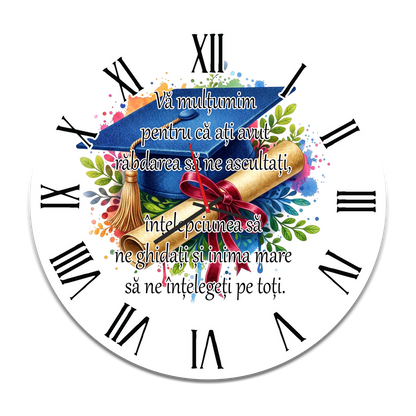 Ceas de Perete Cadou pentru Dirigintă - "Recunoștință și Timp" - MDF, 35 cm, Silențios