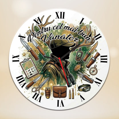 Ceas de Perete Decorativ "Pentru cel mai bun Vânător", Diametru 35 cm, Material MDF Premium, Design Tematic Natură