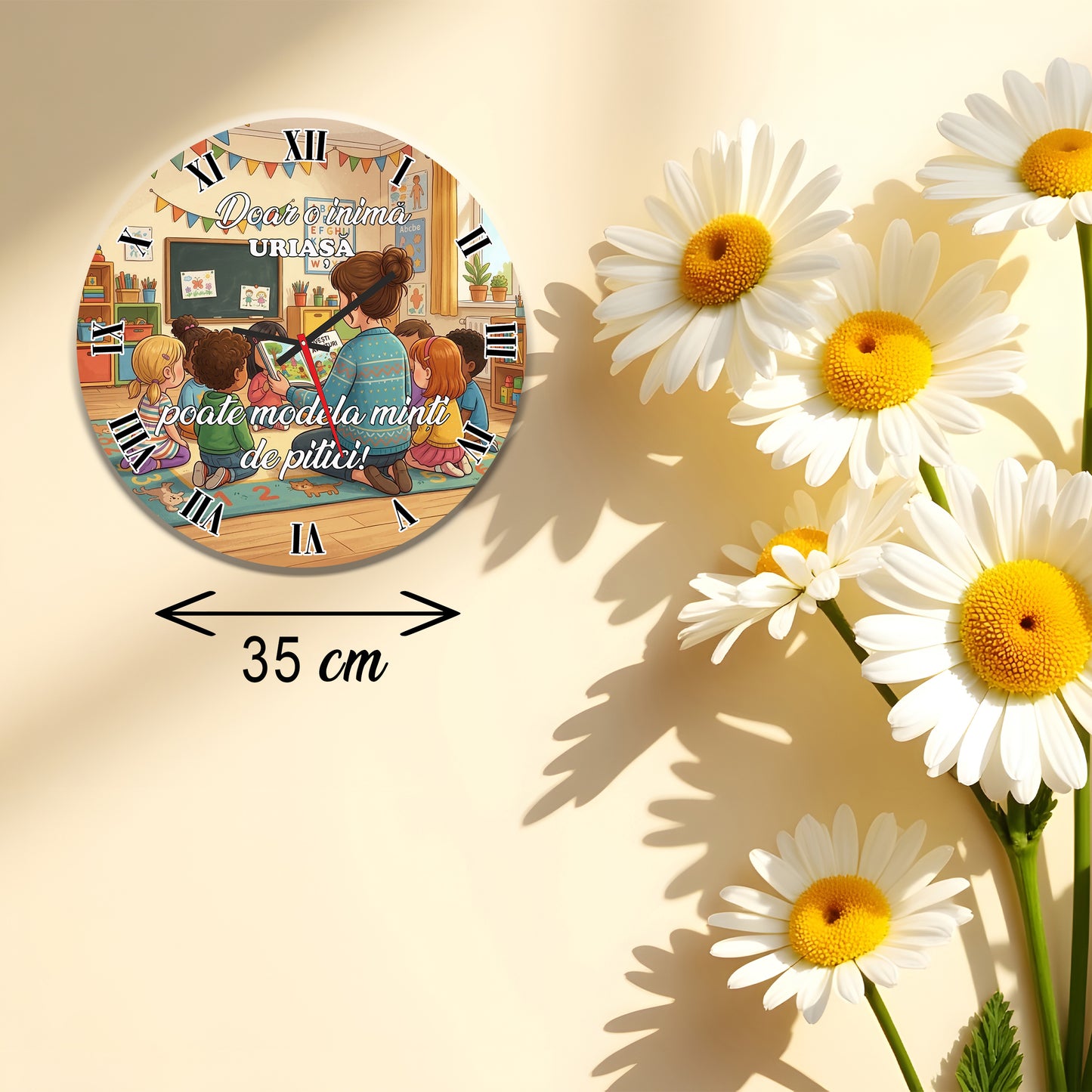 Ceas de Perete Personalizat pentru Educatoare, Cadou Motivațional Grădiniță, "O Inimă Uriașă"