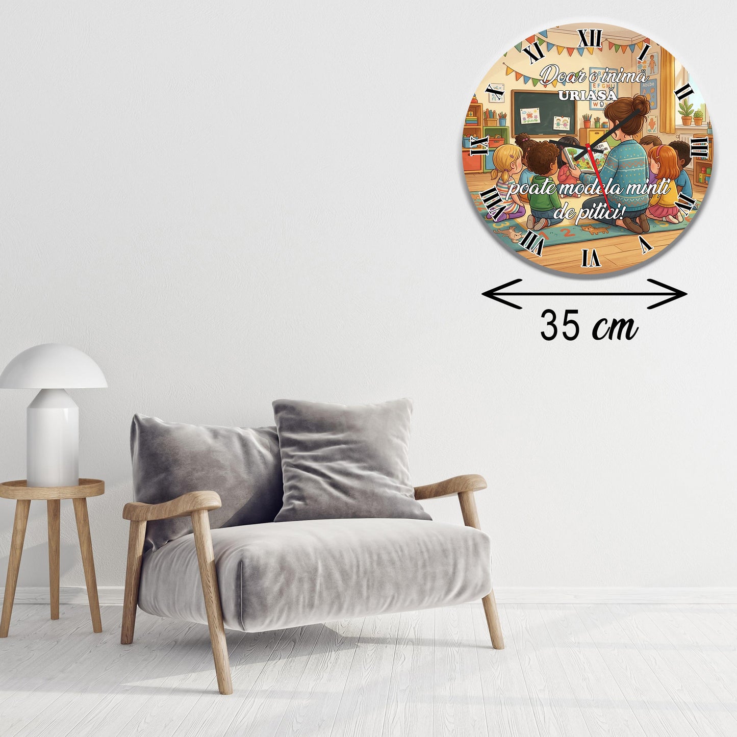 Ceas de Perete Personalizat pentru Educatoare, Cadou Motivațional Grădiniță, "O Inimă Uriașă"